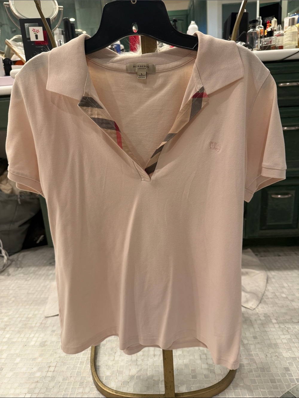 Burberry Light Pink Polo with Signature Check Trim